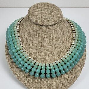 Banana Republic Seafoam Green Clear Crystal Statement Collar Necklace Gold-Tone